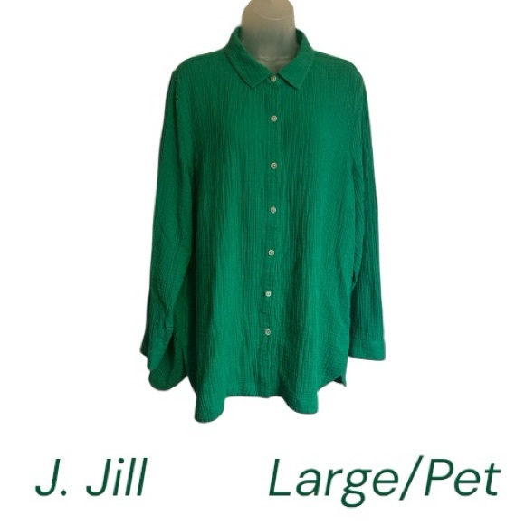 J. Jill Tops - J. Jill Relaxed Button-Front Shirt in Spring Green    LARGE/PETITE     #G
